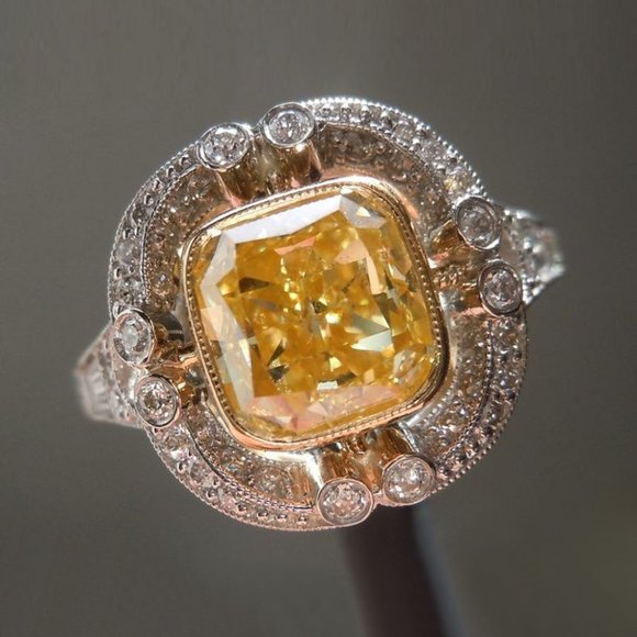 🍁 Noble Large Square Royal Yellow Gemstone Zircon Rings for Women, PD444 - Picture 4 of 7
